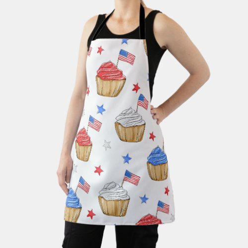 Patriotic Red White Blue Cupcake Flag Stars Baking Apron