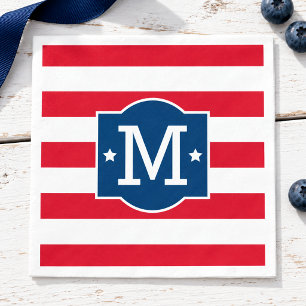 Patriotic Red White Blue Custom Monogram Initial Napkins