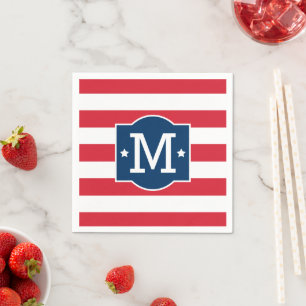 Patriotic Red White Blue Custom Monogram Initial Napkins