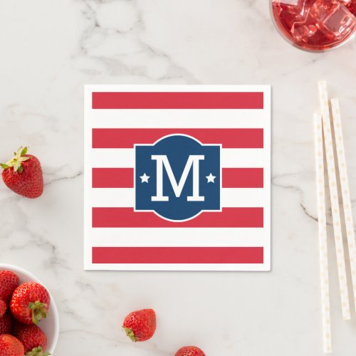 Patriotic Red White Blue Custom Monogram Initial Napkins