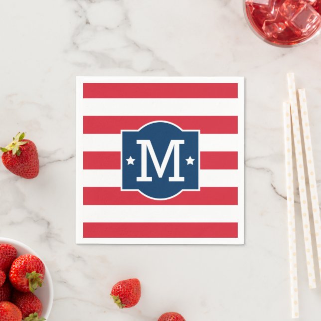Patriotic Red White Blue Custom Monogram Initial Napkins (Insitu)