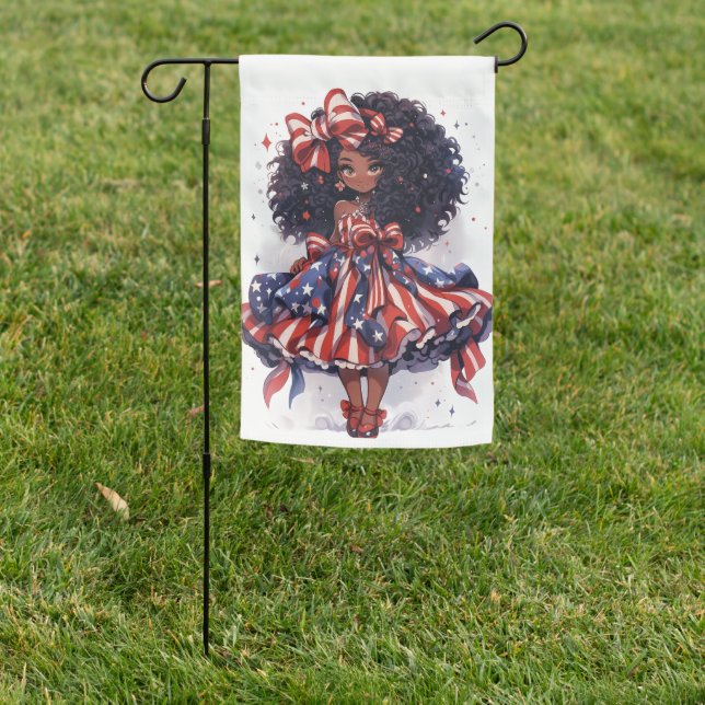 PATRIOTIC RED WHITE BLUE CUTE GIRL SHOES GARDEN FLAG (In SItu)