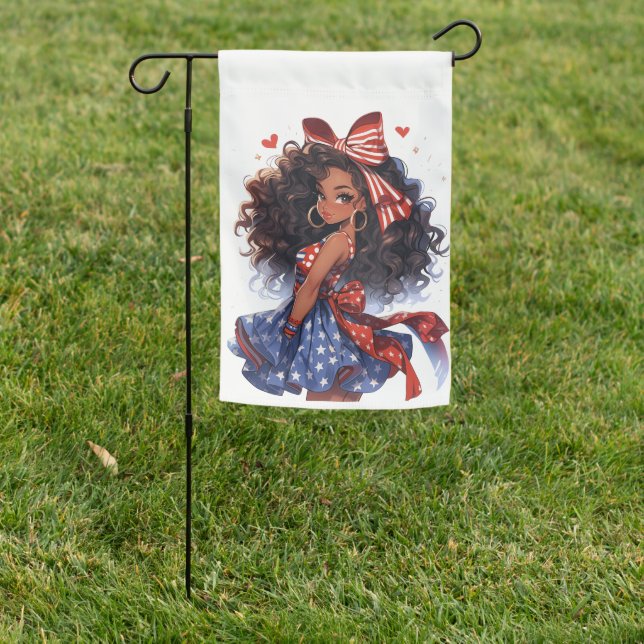 PATRIOTIC RED WHITE BLUE CUTE GIRL SHOES GARDEN FLAG (In SItu)