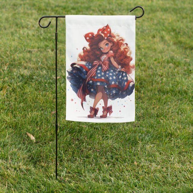 PATRIOTIC RED WHITE BLUE CUTE GIRL SHOES GARDEN FLAG (In SItu)