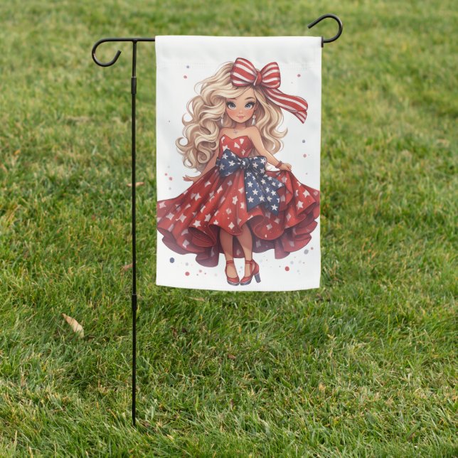 PATRIOTIC RED WHITE BLUE CUTE GIRL SHOES GARDEN FLAG (In SItu)