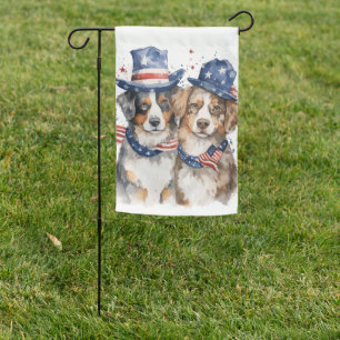 PATRIOTIC RED WHITE BLUE CUTE PUPPY DOGS GARDEN FLAG