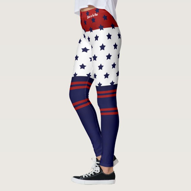 Patriotic Red White & Blue Design Leggings (Left)