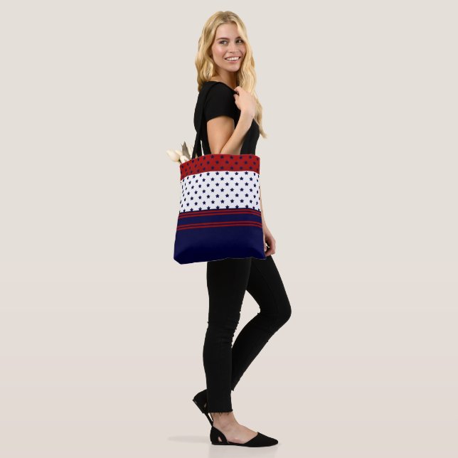 Patriotic Red White & Blue Design Tote Bag (On Model)