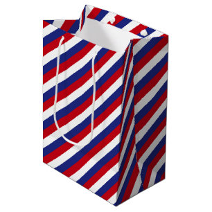 Patriotic Red White Blue Diagonal Stripe Medium Gift Bag