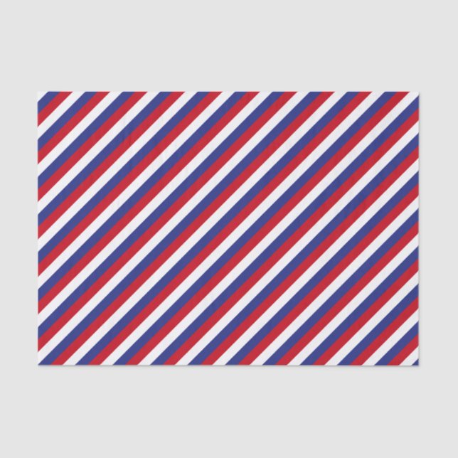 Patriotic Red White Blue Diagonal Stripe Tissue Paper (Front)