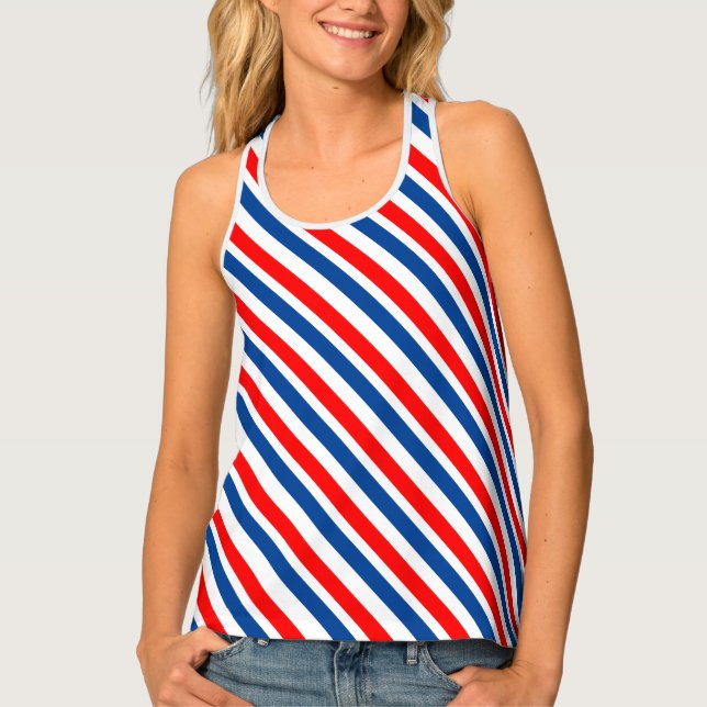 Patriotic Red White Blue Diagonal Stripes Tank Top (Front)