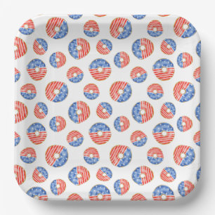 PATRIOTIC RED WHITE BLUE DONUTS PAPER PLATES