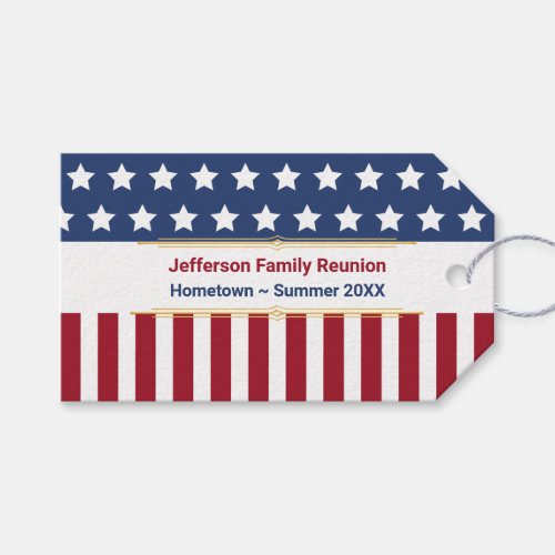 Patriotic Red White Blue Family Name Year Event Gift Tags