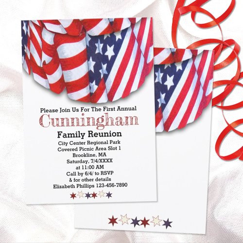 Patriotic Red White Blue Family Reunion  Invitation