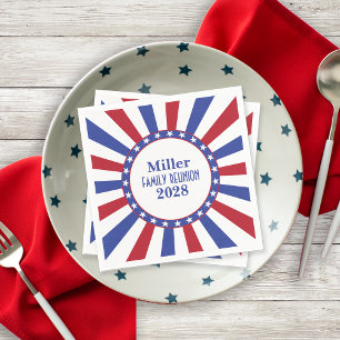 Patriotic Red White Blue Family Reunion Paper Napkins