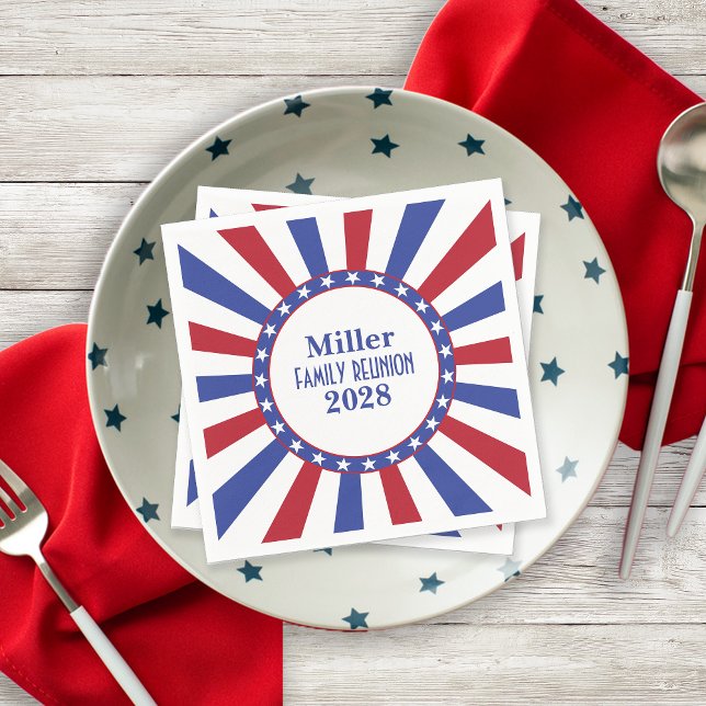 Patriotic Red White Blue Family Reunion Paper Napkins (Creator Uploaded)