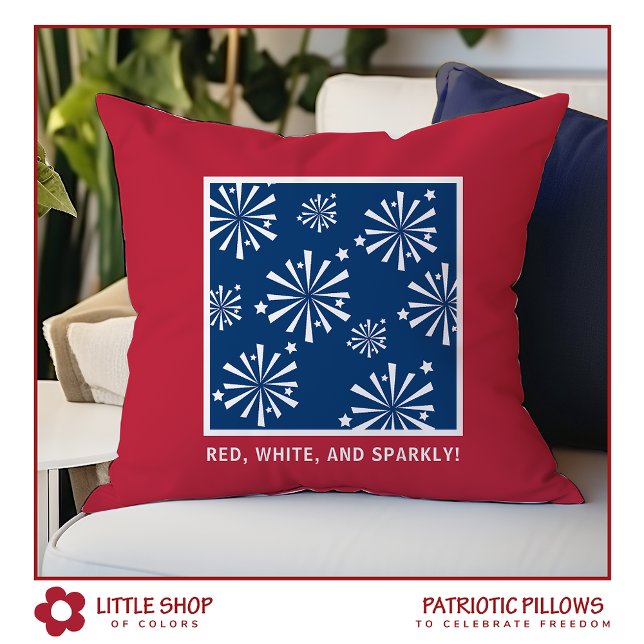 Patriotic Red White Blue Fireworks Customizable Throw Pillow (Creator Uploaded)