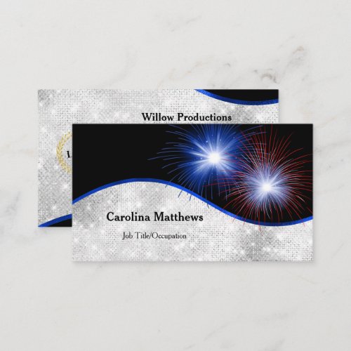 Patriotic Red White Blue Fireworks Logo Business Card