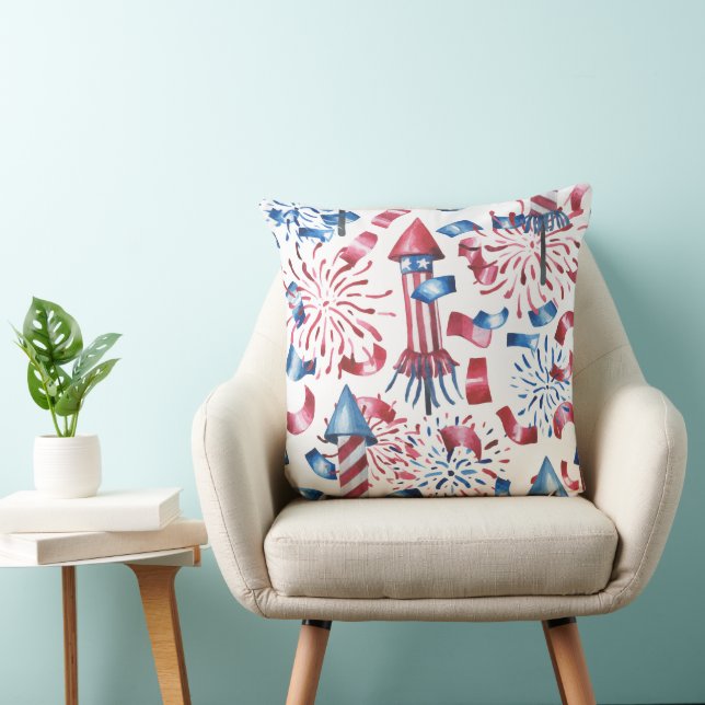 PATRIOTIC RED WHITE BLUE FIREWORKS STREAMERS THROW PILLOW (Chair)