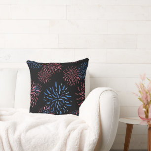 PATRIOTIC RED WHITE BLUE FIREWORKS THROW PILLOW