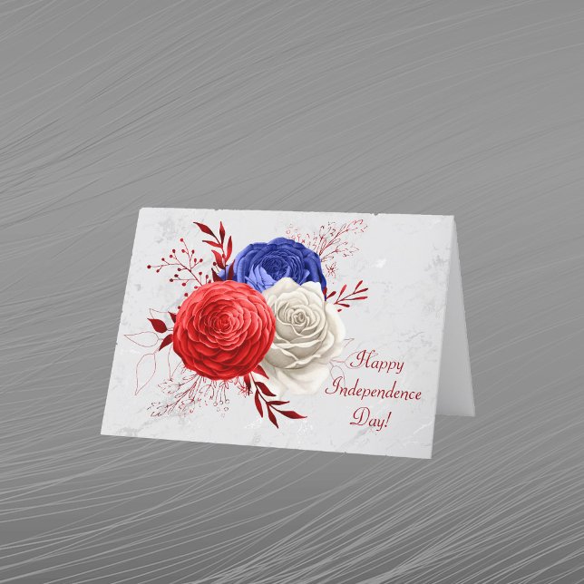 Patriotic Red White Blue Floral Bouquet Holiday Card (Creator Uploaded)