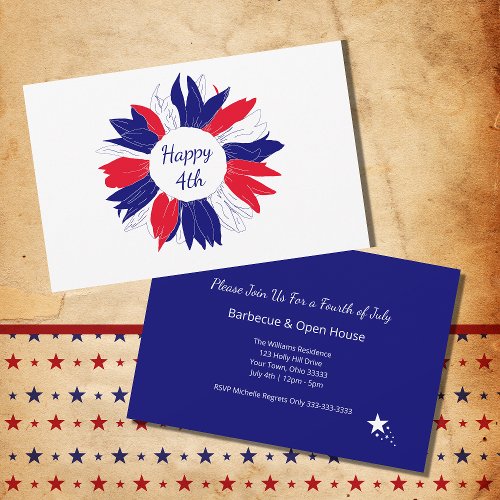 Patriotic Red White Blue Fourth of July Barbecue Invitation