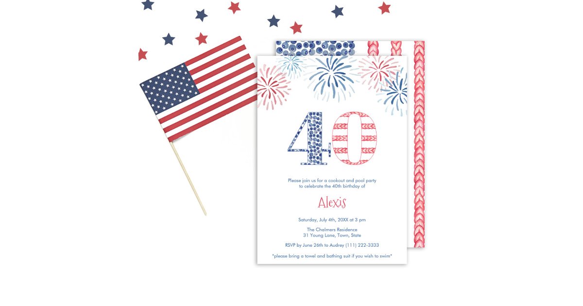 Patriotic Red White Blue Fun 40th Birthday Party Invitation | Zazzle