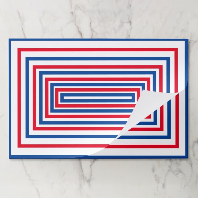 Patriotic red white blue geometric paper placemats (Folded)