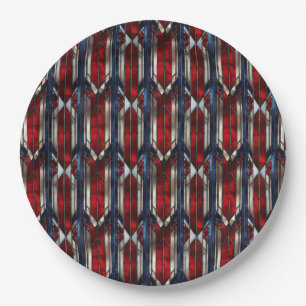Patriotic Red White Blue Geometric Pattern Paper Plates