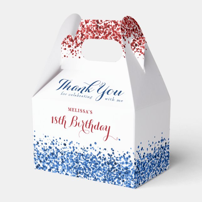 Patriotic Red White Blue Glitter Birthday Party  Favor Boxes (Front Side)