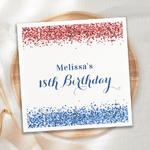 Patriotic Red White Blue Glitter Birthday Party Napkins