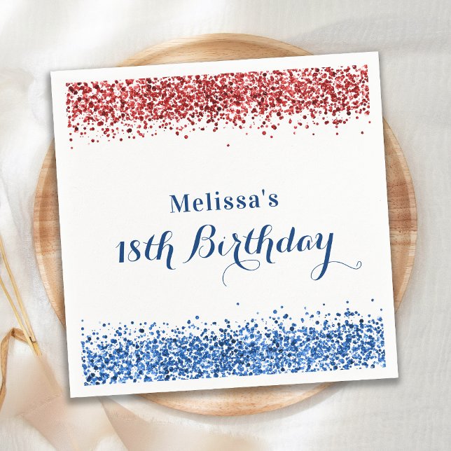Patriotic Red White Blue Glitter Birthday Party  Napkins (Creator Uploaded)