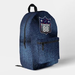 Patriotic Red White & Blue Glitter Football Team  Printed Backpack