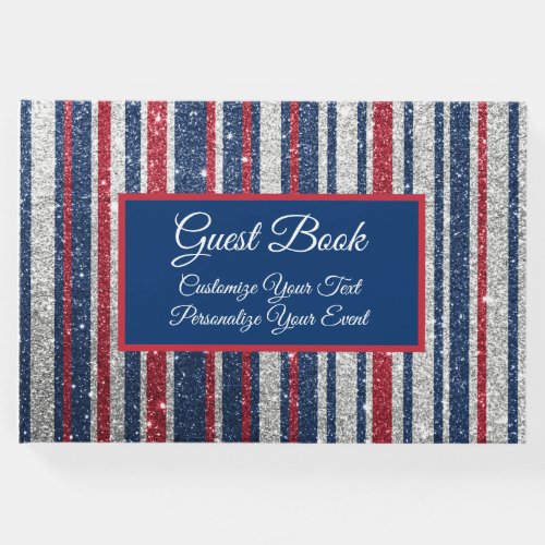 Patriotic Red White Blue Glitter Stripe Pattern Guest Book