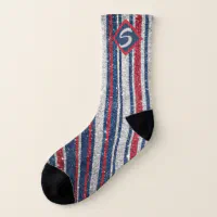 USA flag red white blue sparkles glitters Monogram Socks