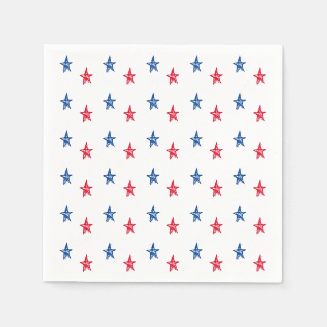Patriotic red white blue hand drawn stars cute napkins (Front)