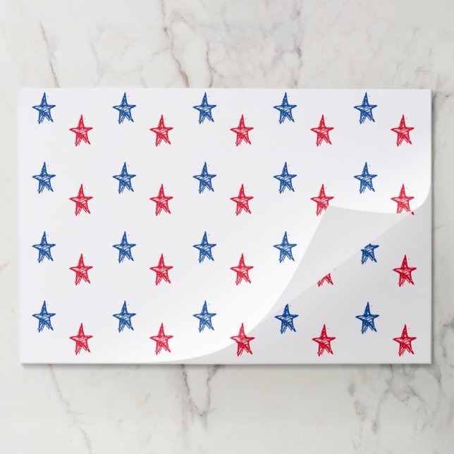 Patriotic red white blue hand drawn stars placemat (Folded)