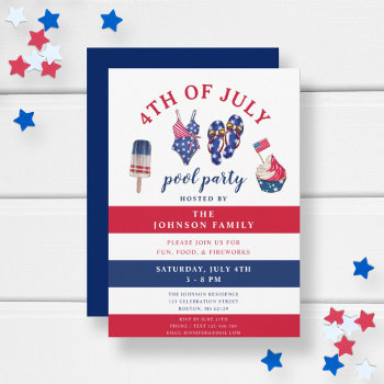 Patriotic Red White & Blue July Pool Party 4th Of Invitation by maggieBdesign at Zazzle