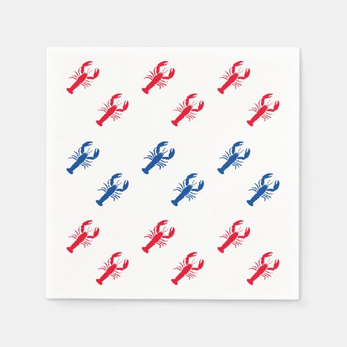 Patriotic red white blue lobster pattern modern napkins