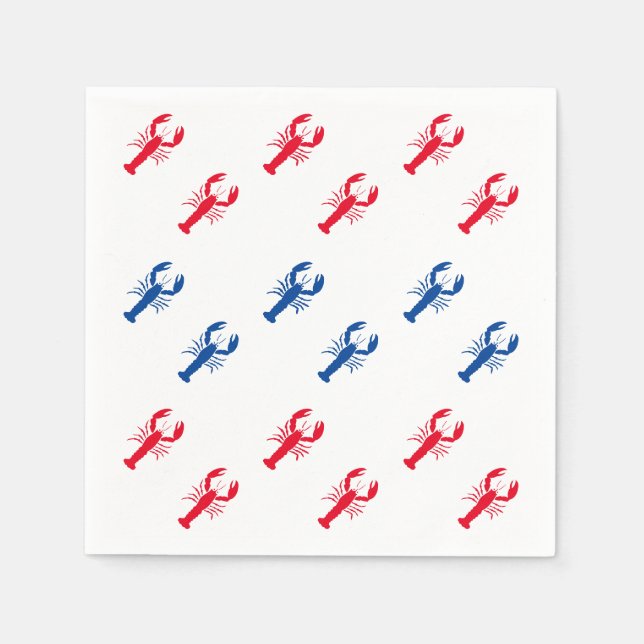 Patriotic red white blue lobster pattern modern napkins (Front)