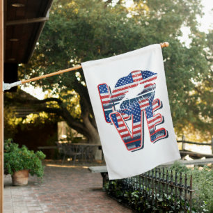 PATRIOTIC RED WHITE BLUE LOVE AMERICA HOUSE FLAG