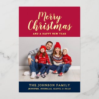 Patriotic Red White Blue Merry Christmas Gold