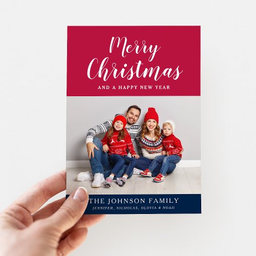 Patriotic Red White Blue Merry Christmas Photo Holiday Card