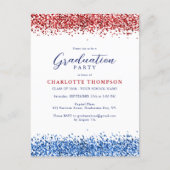Patriotic Red White Blue Modern Glitter Graduation Invitation Postcard (Front)