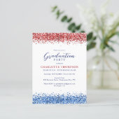 Patriotic Red White Blue Modern Glitter Graduation Invitation Postcard (Standing Front)
