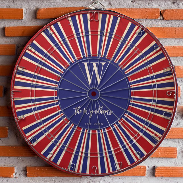 Patriotic Red White Blue Monogram Established Dart Board (Creator Uploaded)