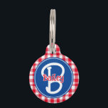 Patriotic Red White & Blue Monogram on Gingham Pet ID Tag<br><div class="desc">This patriotic design features a red gingham background with space for a name, monogram and address. Click the customize button for more flexibility in modifying the text! Variations of this design as well as coordinating products are available in our shop, zazzle.com/store/doodlelulu. Contact us if you need this design applied to...</div>