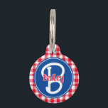 Patriotic Red White & Blue Monogram on Gingham Pet ID Tag<br><div class="desc">This patriotic design features a red gingham background with space for a name, monogram and address. Click the customize button for more flexibility in modifying the text! Variations of this design as well as coordinating products are available in our shop, zazzle.com/store/doodlelulu. Contact us if you need this design applied to...</div>