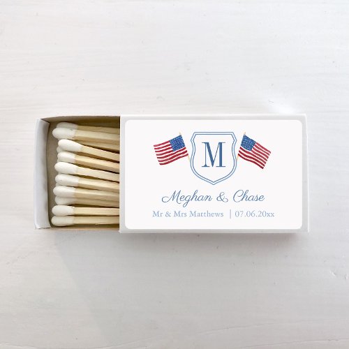Patriotic Red White Blue Monogram Wedding Matchboxes