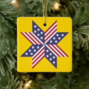 Patriotic Red White Blue Native Stars Stripes Ceramic Ornament